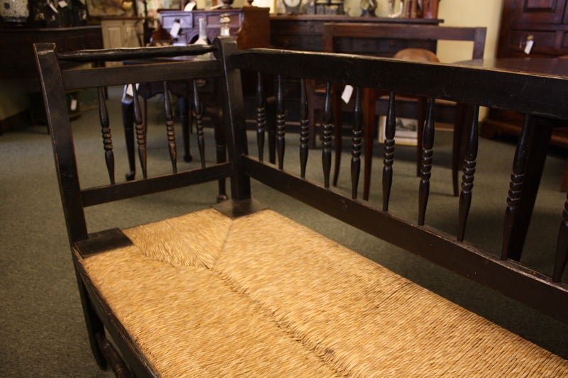 19th Century Antique French Rush Seated Bench