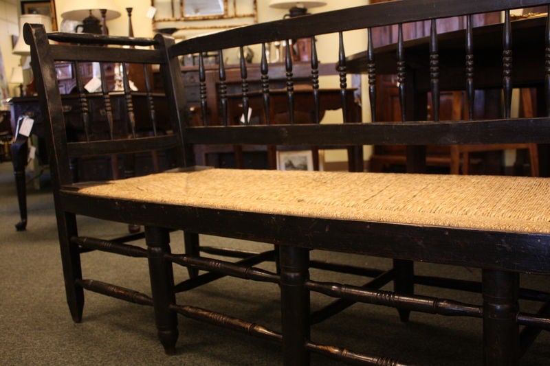 Wood Antique French Rush Seated Bench