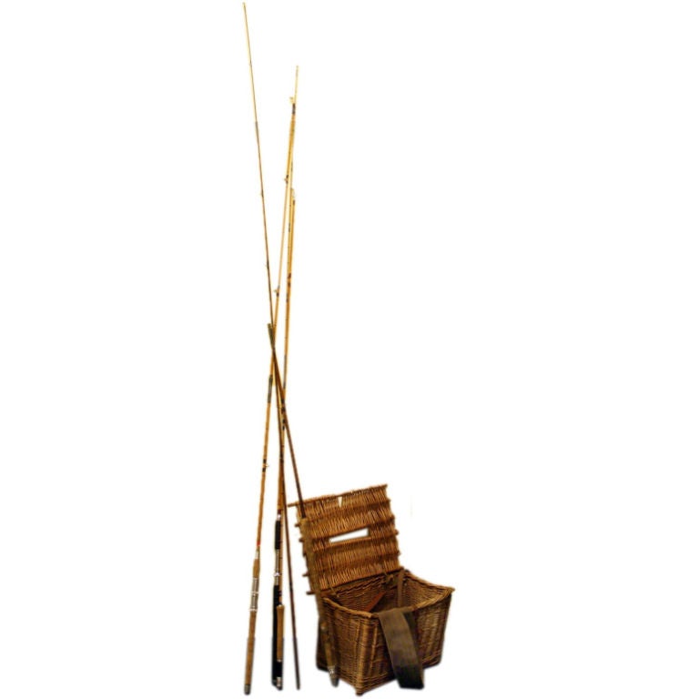 Vintage Split Cane Fishing Rods, Fish Basket, England