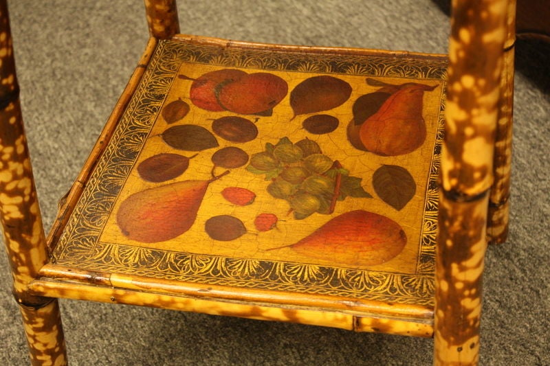 Antique English Bamboo Table, Decoupaged Fruits In Good Condition In Port Chester, NY