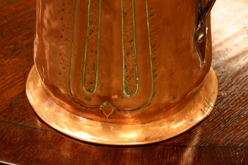 English Lidded Large Art Nouveau Copper Jug