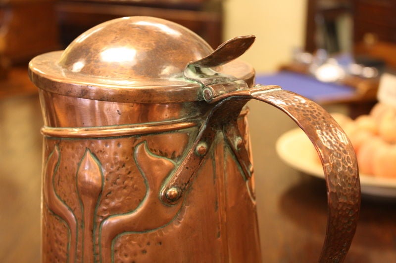 Lidded Large Art Nouveau Copper Jug In Good Condition In Port Chester, NY
