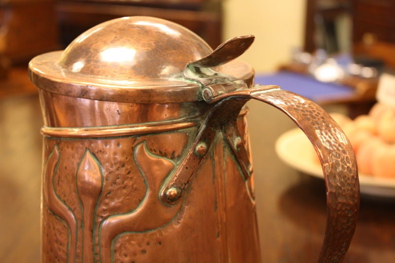 Lidded Large Art Nouveau Copper Jug In Good Condition In Port Chester, NY