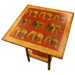 Decoupaged "Elephants" Antique Bamboo Table, England