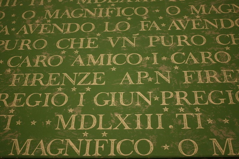 Magnifico Medici Inscriptions, Over Antique Chest of Drawers