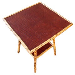Mock Crocodile Leather-topped Antique Bamboo Side Table