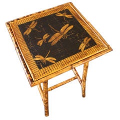Dragonfly Decoupaged Antique Bamboo Side Table