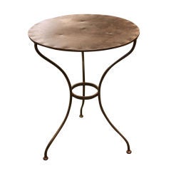 Small Round French Industrial Steel Bistro Table, Circa 1920