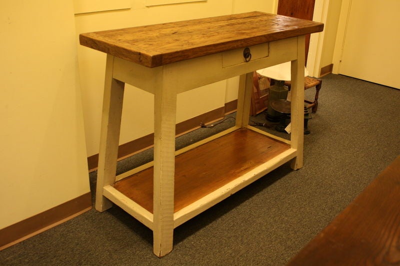 Thick Top Pine Potboard Server with Painted Base In Good Condition In Port Chester, NY