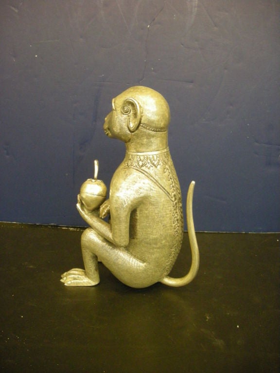 Cambodian Sterling Silver Seated Monkey Box