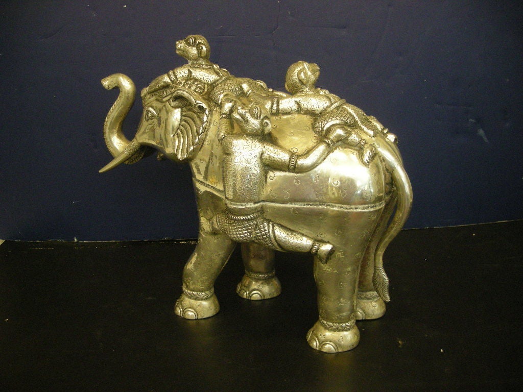20th Century Sterling Silver Elephant Box Adorned with Frolicking Monkeys