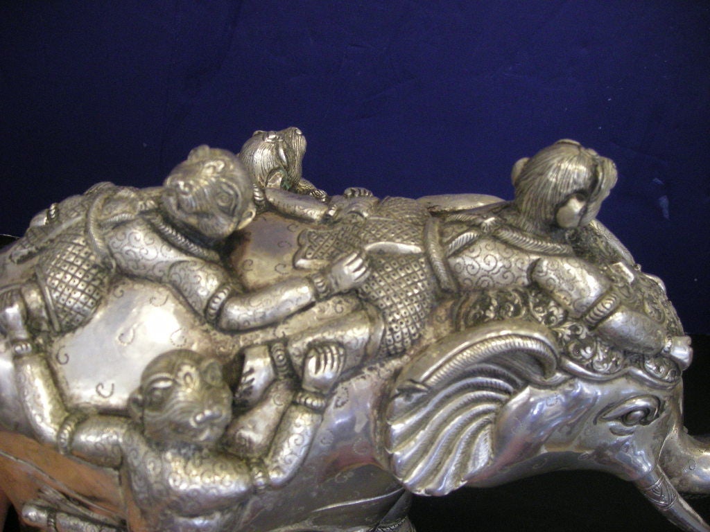 Sterling Silver Elephant Box Adorned with Frolicking Monkeys 1