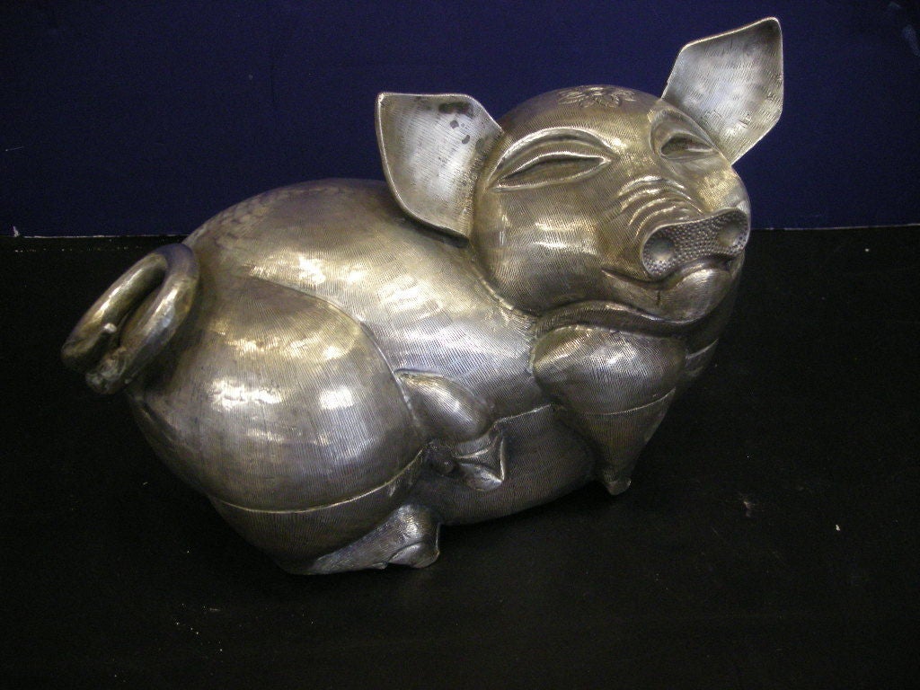 20th Century Cambodian Pig Sterling Silver Box