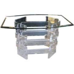 Lucite Base Hall Table with Beveled Glass Top