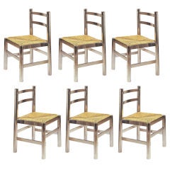 Set of Six Diego Matthai "Silla Mexico" Steel and Rush Chairs