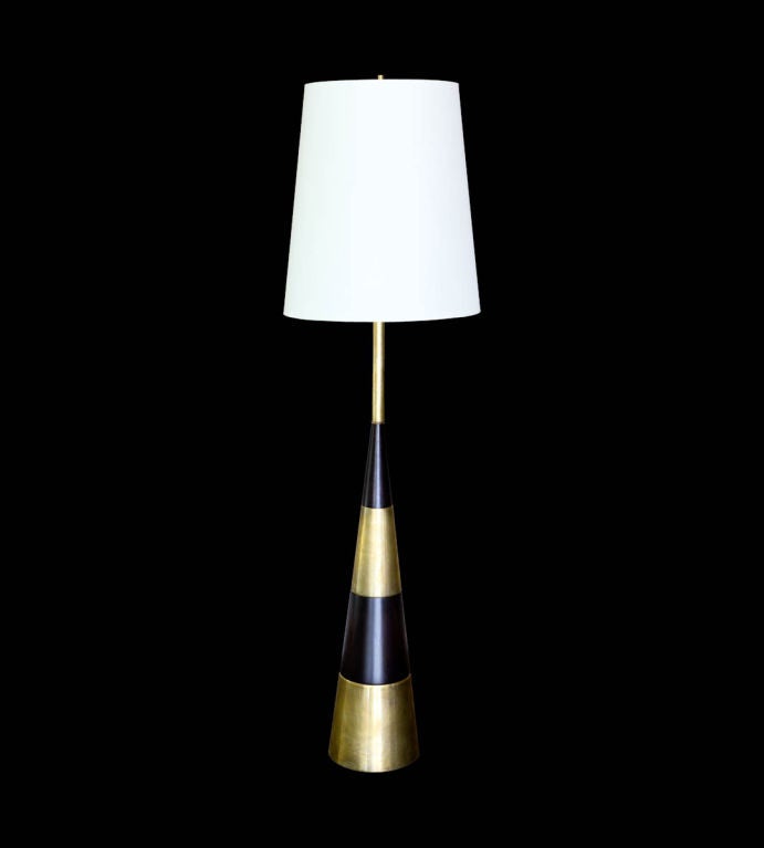 Brass and Walnut Floor Lamp