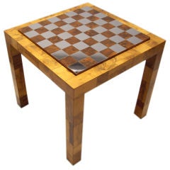 Paul Evans Patchwork Burl and Polished Chrome Game Table