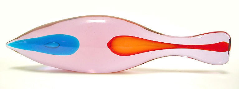 Hand blown, tri color, sommerso glass fish by Antonio Da Ros for Cenedese.