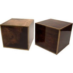 Aldo Tura - Pair of Lacquered Goatskin and Brass cube Tables