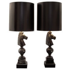 Pair of Marble Horse "Knight" Lamps