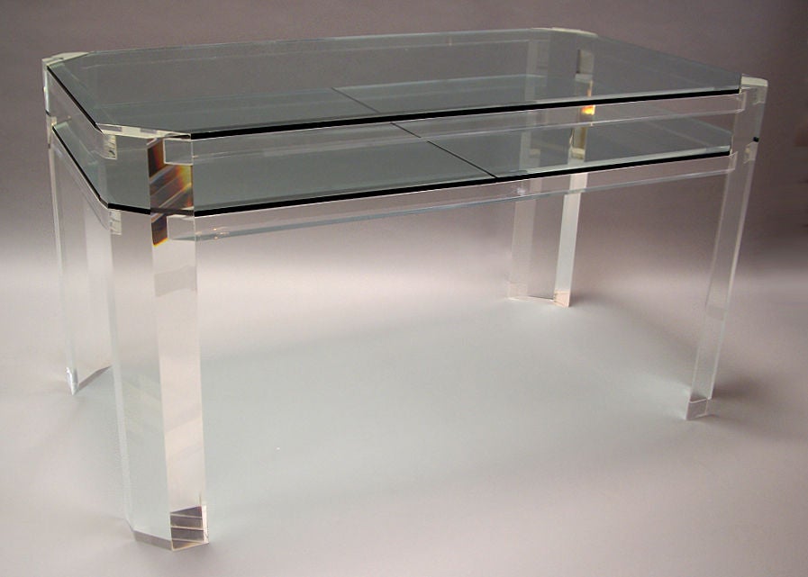 American 1970s All Clear Thick Lucite and Glass Desk