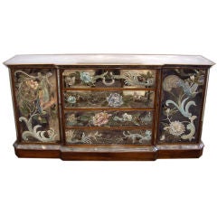 1940s Eglomise Cabinet with Stylized Flowers and Birds