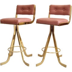 Pair of 1970s Polished Brass Barstools