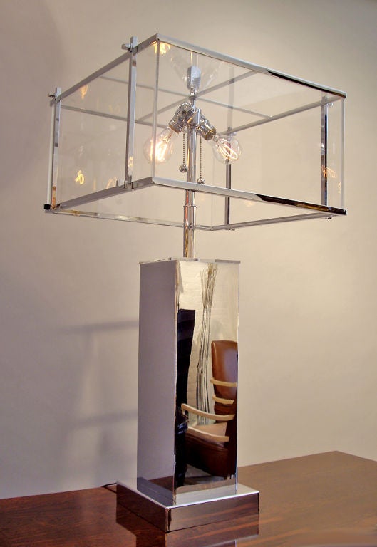 Large 1970s Polished Chrome and Lucite  "Edison Lamp"
