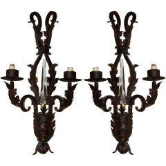 Pair of Beautiful French Iron Sconces with Crystal Spires
