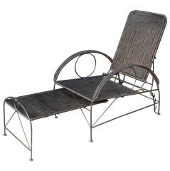 Marvelous Iron and Wicker Folding Chaise by Lempereur