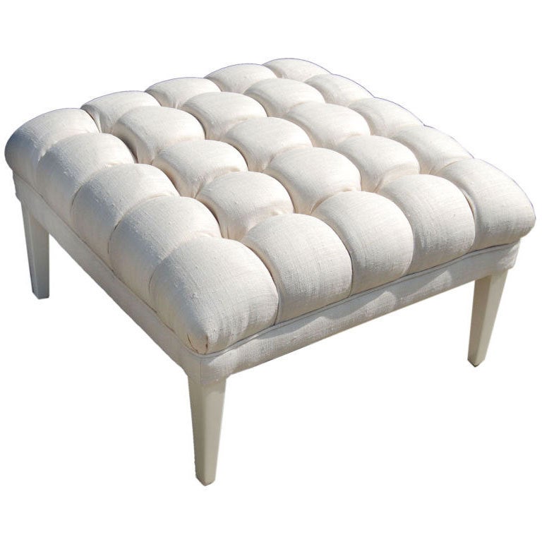 William "Billy" Haines Biscuit Tufted Pouf in Silk For Sale
