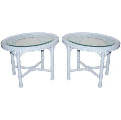 Faux Bamboo Side Tables in Pale Blue Lacquer Finish