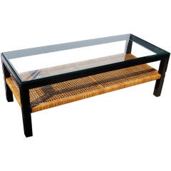 Tommi Parzinger Cocktail Table With Caned Shelf