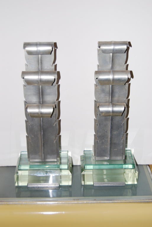 Rare Hyman Bloom Glass and Aluminum Andirons