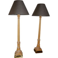 Paul Hanson Table Lamps in Limed Finish with Brass Bases