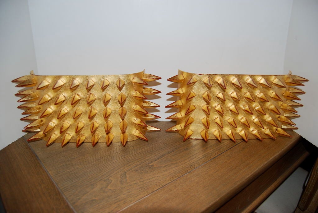 American 22-Karat Gold Leafed Spike Sconces For Sale