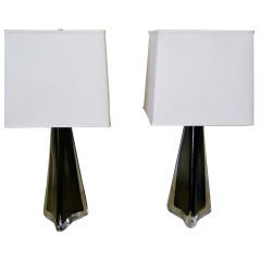Pair of Orrefors Cast Glass Sommerso Table Lamps