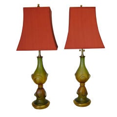 Pair of Seguso Corroso Table Lamps with Custom Silk Shades