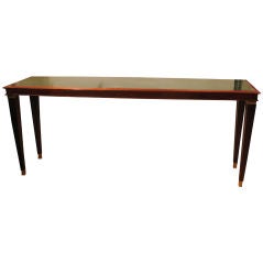 Italian 1960's Console Table of Mahogany & Green Glass