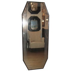 Italian 1950's Wall Mirror with Reverse Painted Trellis Design