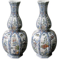 A Large-Scaled Pair of Belgian Polychromed Knobble Vases