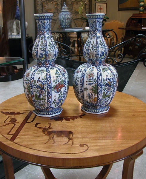 A Large-Scaled Pair of Belgian Polychromed Knobble Vases