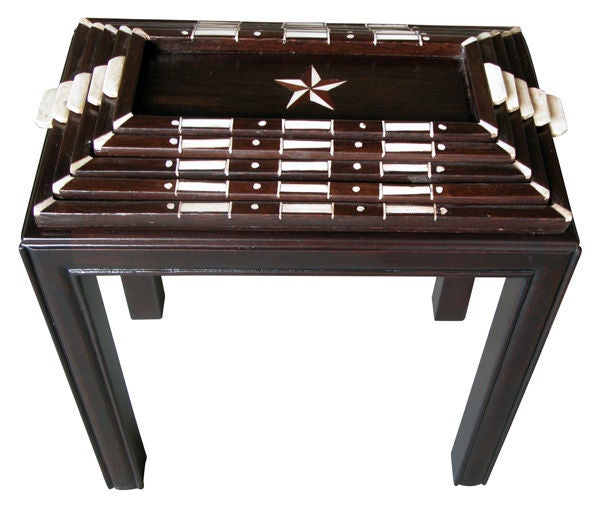 A Handsome Set of 5 Anglo Indian Teak Nesting Trays on Stand