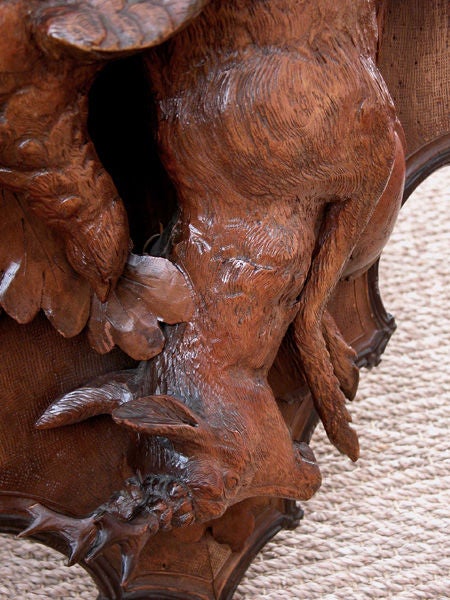 Superbly Carved Pair of Swiss Black Forest Oak Wall Trophies