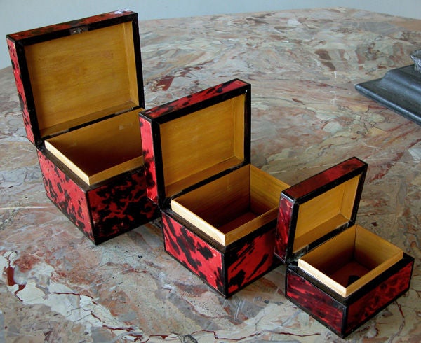 A Set of 3 French Well-Mottled Red Tortoiseshell Nesting Boxes