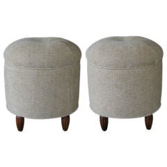 A Stylish Pair of French Art Deco Upholstered Circular Stools A Stylish Pair of French Art Deco Upholstered Circular Stools
