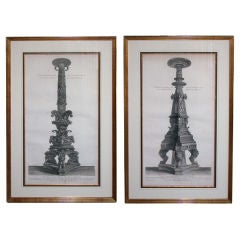 A Pair of Italian Engavings of Monumental Torchieres by Piranesi