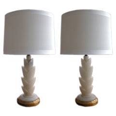 Exotic Pair of Italian Mid-Century Carved White Alabaster Lamps