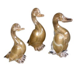 A Delightful Set of 3 Italian Clear Aventurine Art Glass Ducks