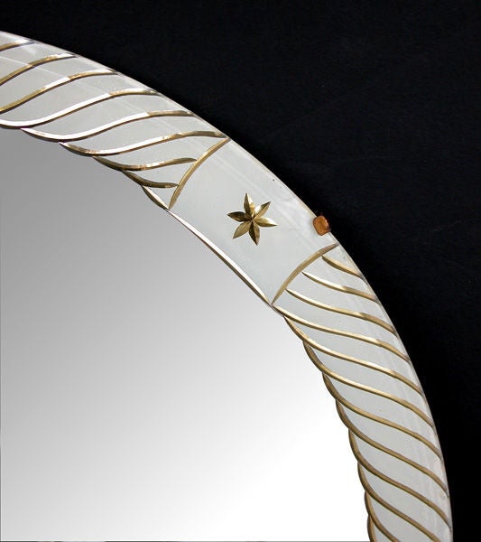 A Chic French 1940's Round Mirror w/Ropetwist Eglomise Border